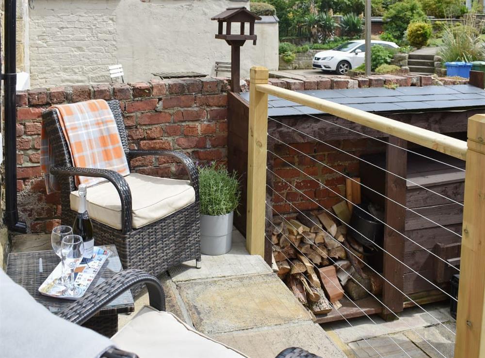 Outdoor furniture on the patio at Elizabeth Cottage in Hinderwell, near Whitby, North Yorkshire