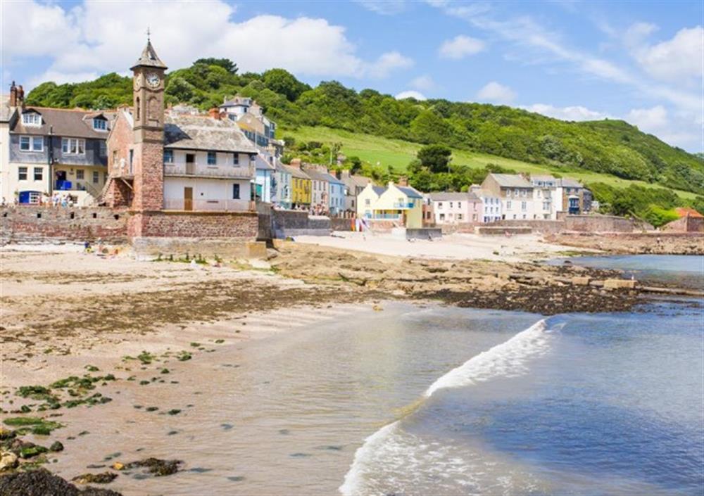 Kingsand clocktower and beach at Emelle in Cawsand