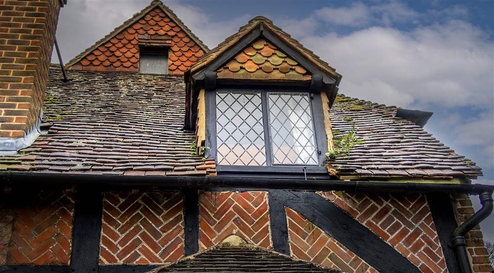 Details of a gable window at Emley Farmhouse in Godalming, Surrey