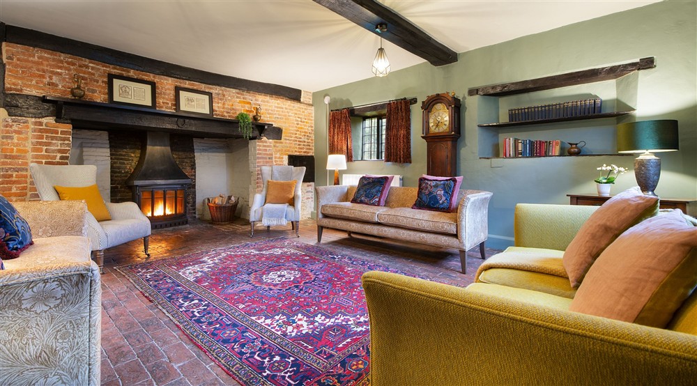 The sitting room at Emley Farmhouse in Godalming, Surrey
