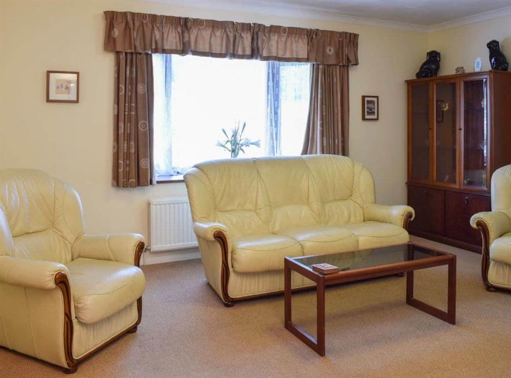Living room with comfortable leather seating at Erwlon in Pontsian, near Llandysul, Dyfed