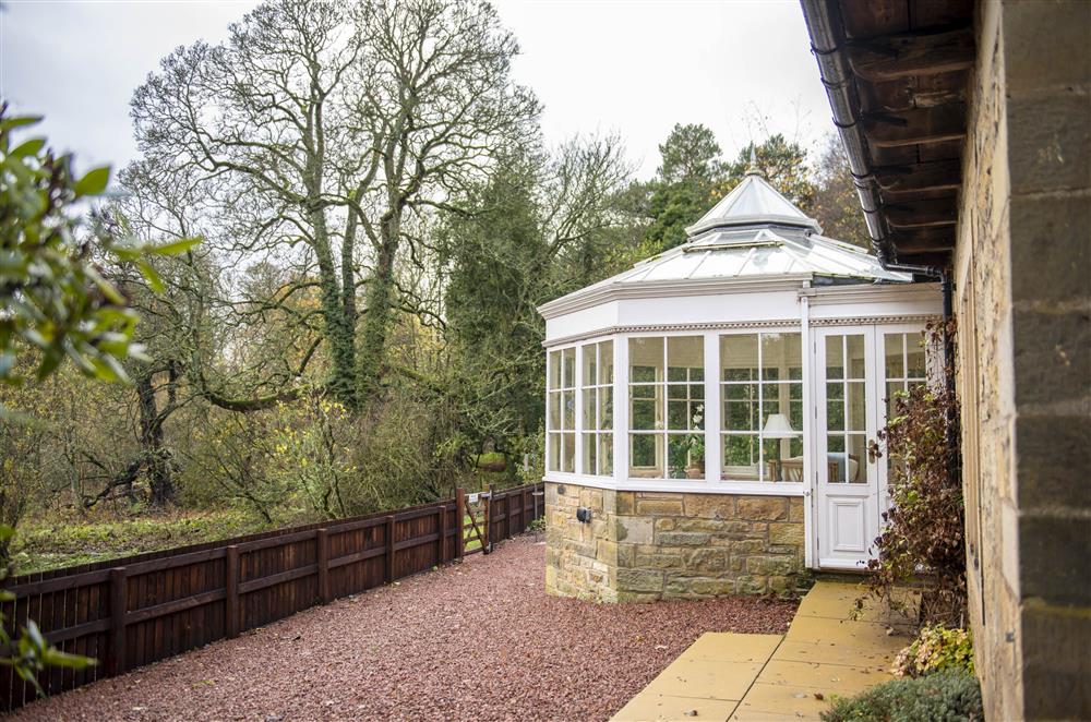 The patio area from the conservatory at Eslington Lodge, Alnwick