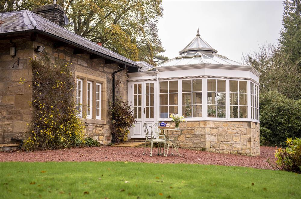 The patio area outside the conservatory at Eslington Lodge, Alnwick