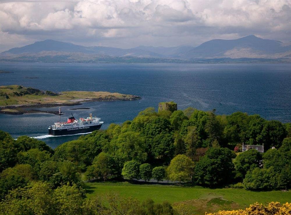 Spring view to Dunollie castle and Mull with Ferry