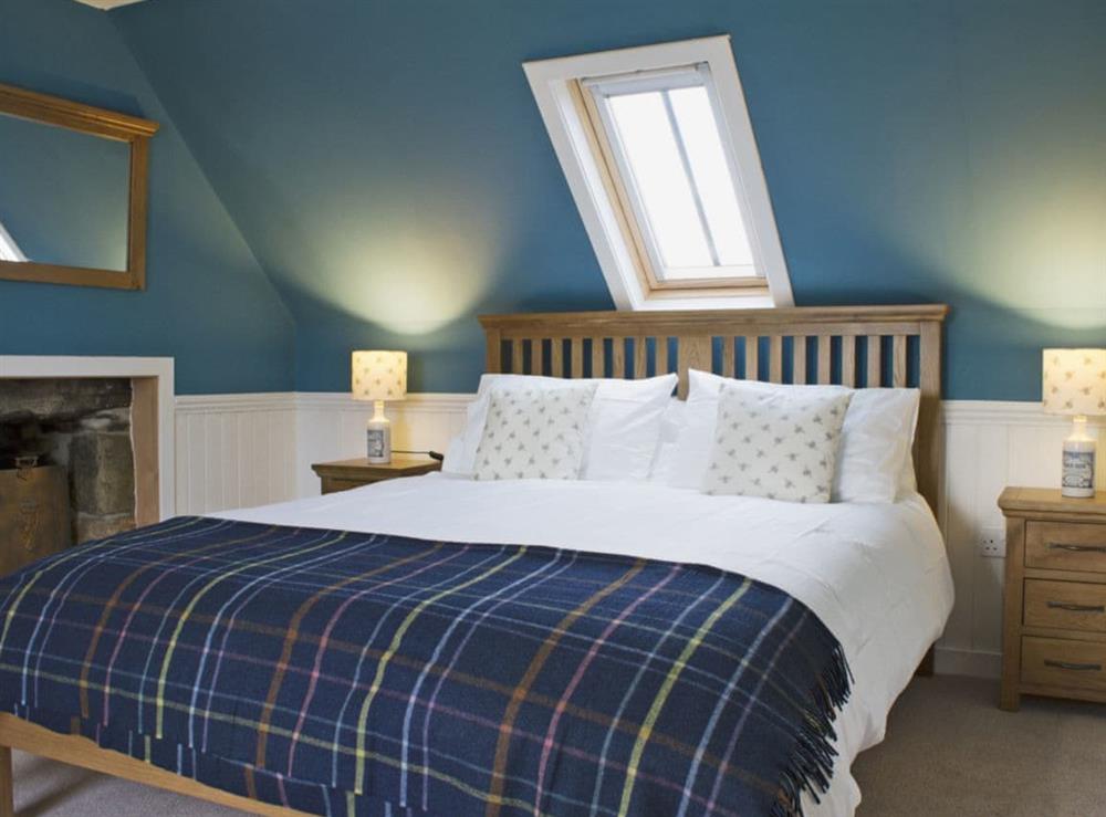 Attractively decorated double bedroom with kingsize bed at Ethels House in Armadale, near Bettyhill, Highlands, Caithness
