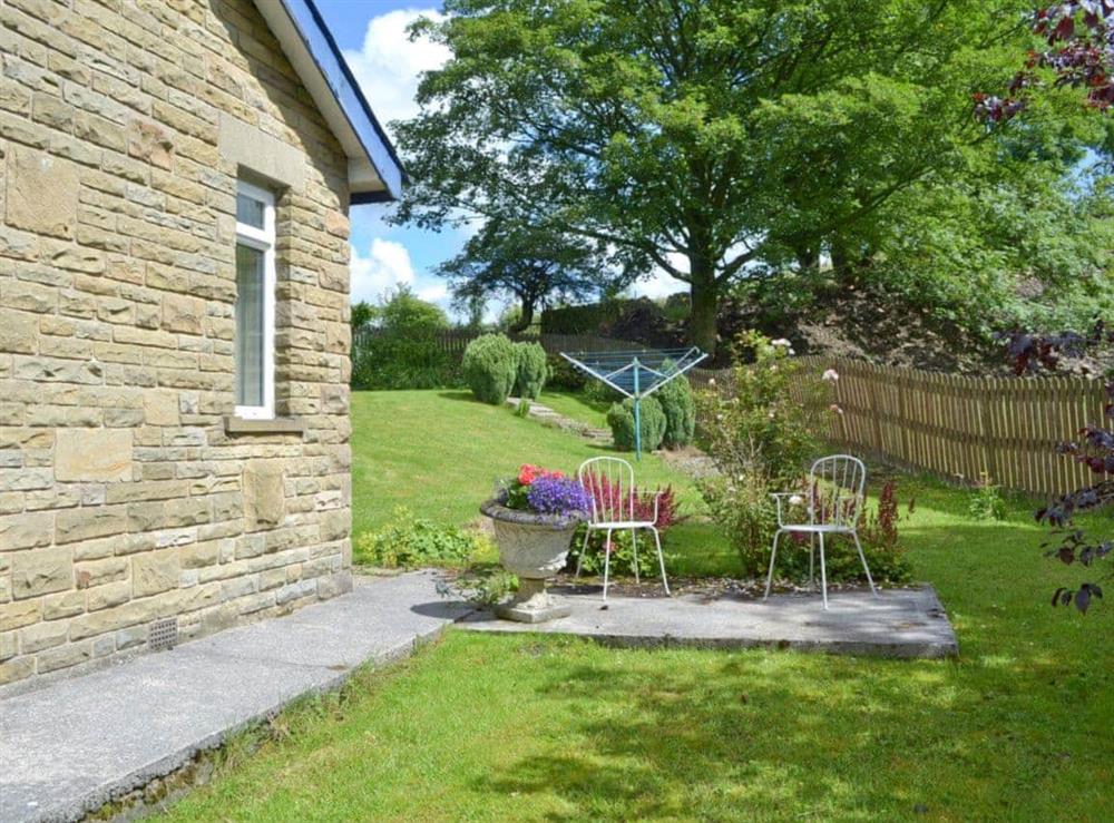 Garden with seating area at Fairfield in Barley, near Clitheroe, Lancashire