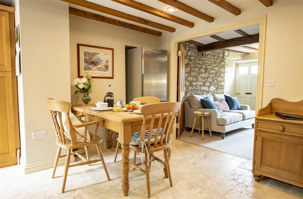 Open-plan kitchen and dining area with exposed beams at Fairview, Ampleforth, North Yorkshire