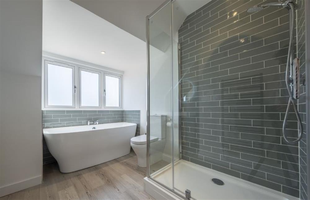 Luxurious family bathroom with separate bath and shower at Fairway, Old Hunstanton