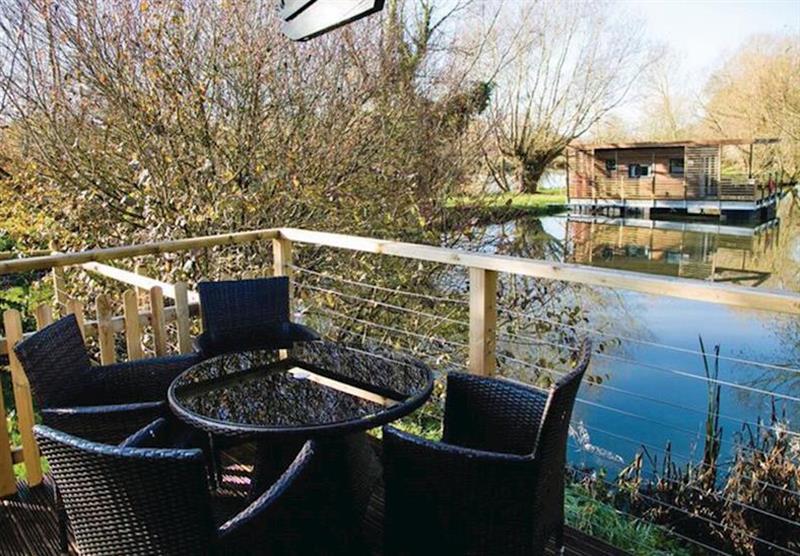 Outside seating in Barnacle Lodge at Fairwood Lakes Holiday Park in Dilton Marsh, Nr Frome