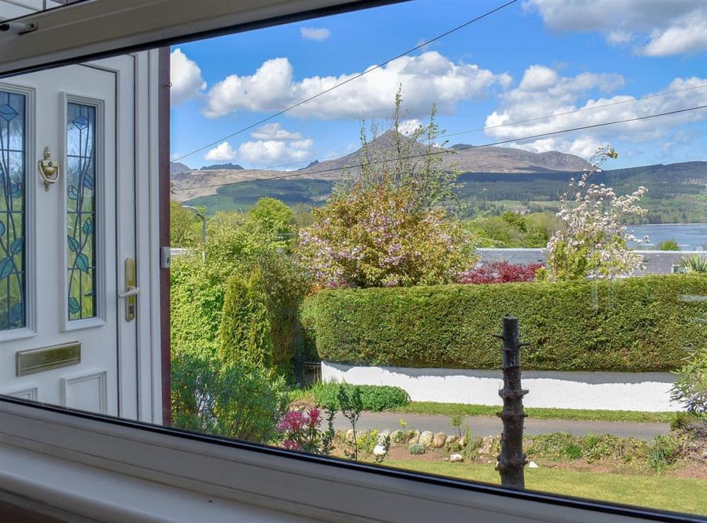 Mountain views from the large front window at Fellview in Brodick, Isle Of Arran