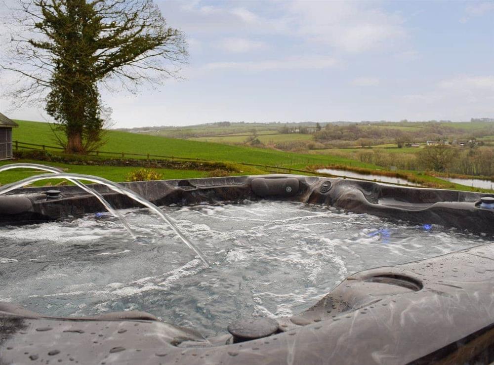 Superb views from the hot tub at Ffynnon Meredydd Farm House in Mydroilyn, near Aberaeron, Ceredigion., Dyfed