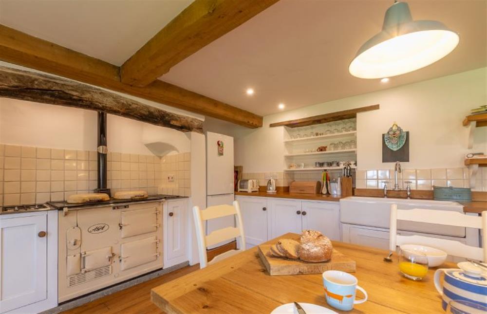 Ground floor: Farmhouse kitchen with Aga and double Belfast sink at Field Row, Field Dalling near Holt