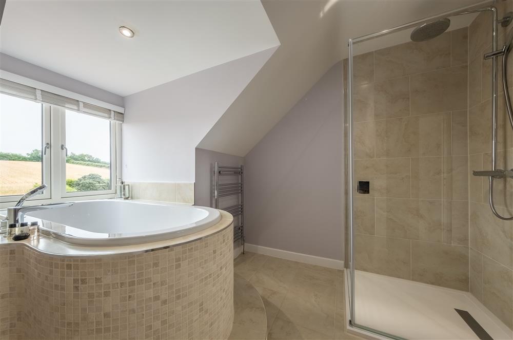En-suite on the second floor with free-standing bath and walk-in shower at Field View, Sedgeford
