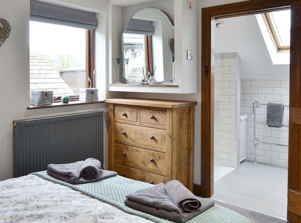 Comfortable en-suite double bedroom at Fields Farm Apartment in Peak Forest, near Buxton, Derbyshire