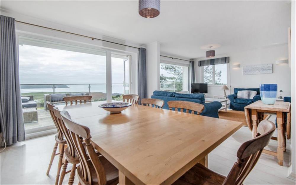 Spacious dining area - with balcony and wide open views of the sea at Fiferail in Thurlestone
