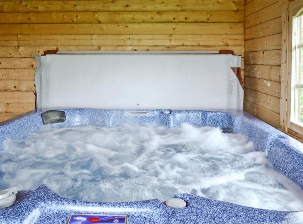 Hot tub at Fingask Log Cabin in Perth, Perthshire