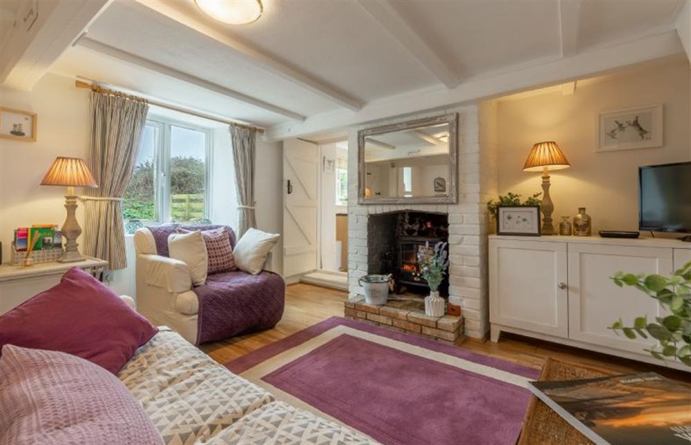 Ground floor: Cosy sitting room with feature fire surround and electric fire at First and Last, Trimingham near Norwich