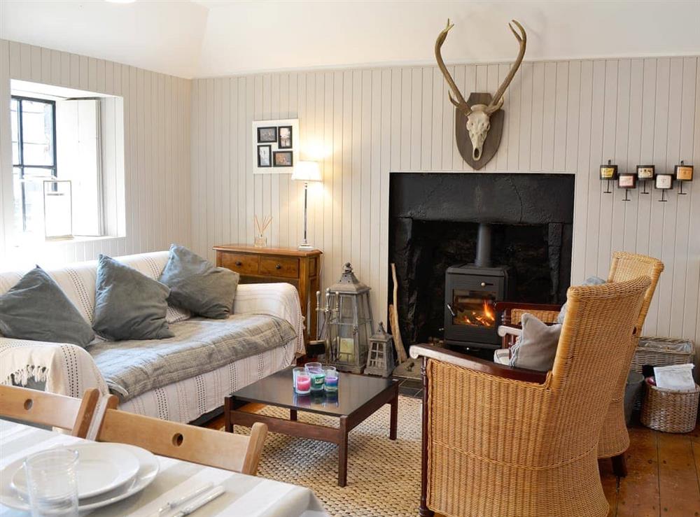 Open plan living space at Fishermans Bothy in Lunan Bay, Angus