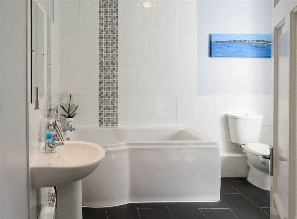 Family bathroom with bath and separate shower cubicle at Fishermans Cottage in Newton Stewart, Wigtownshire