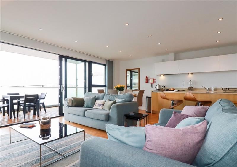 This is the living room at Fistral Pearl, Newquay