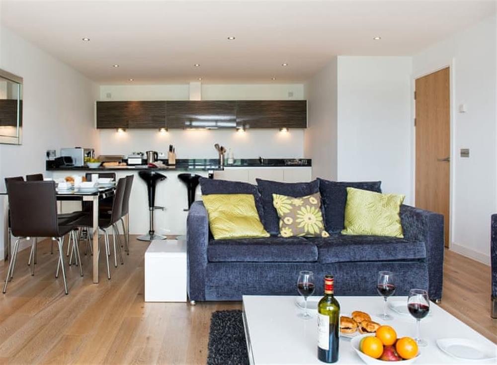 Open plan living space at Fistral View in 3 Cribbar, Newquay