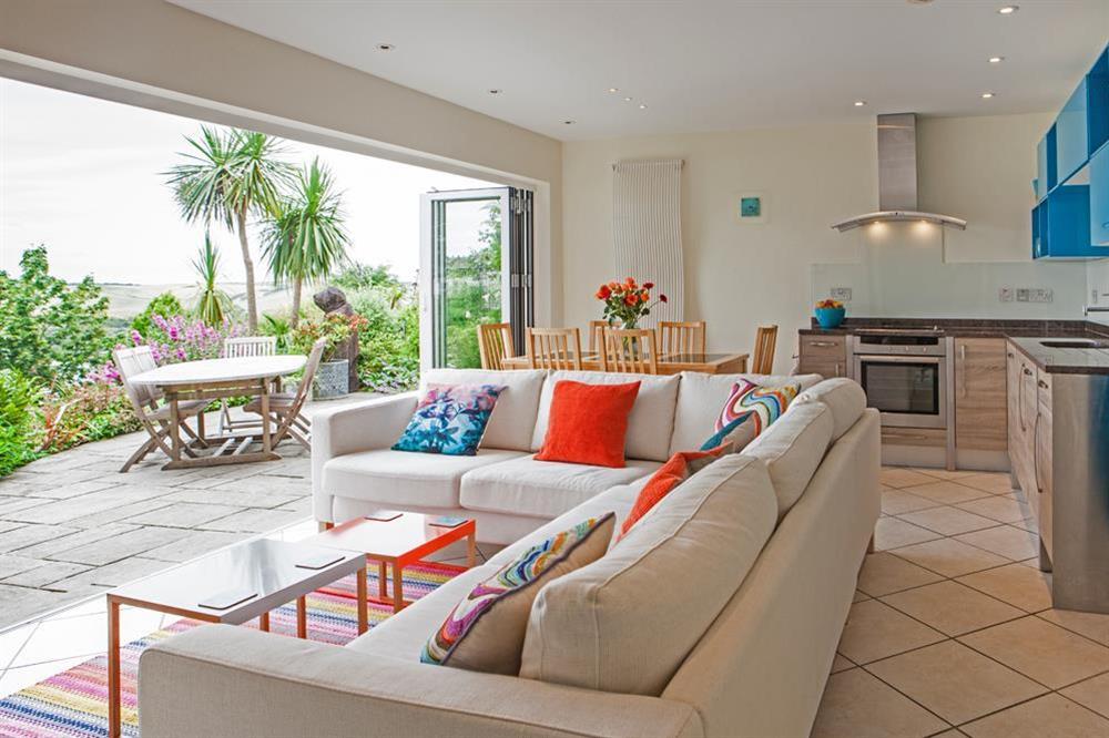 At garden level is an open plan kitchen/sitting/dining room at Flat 3 Albany House in Allenhayes Road, Salcombe