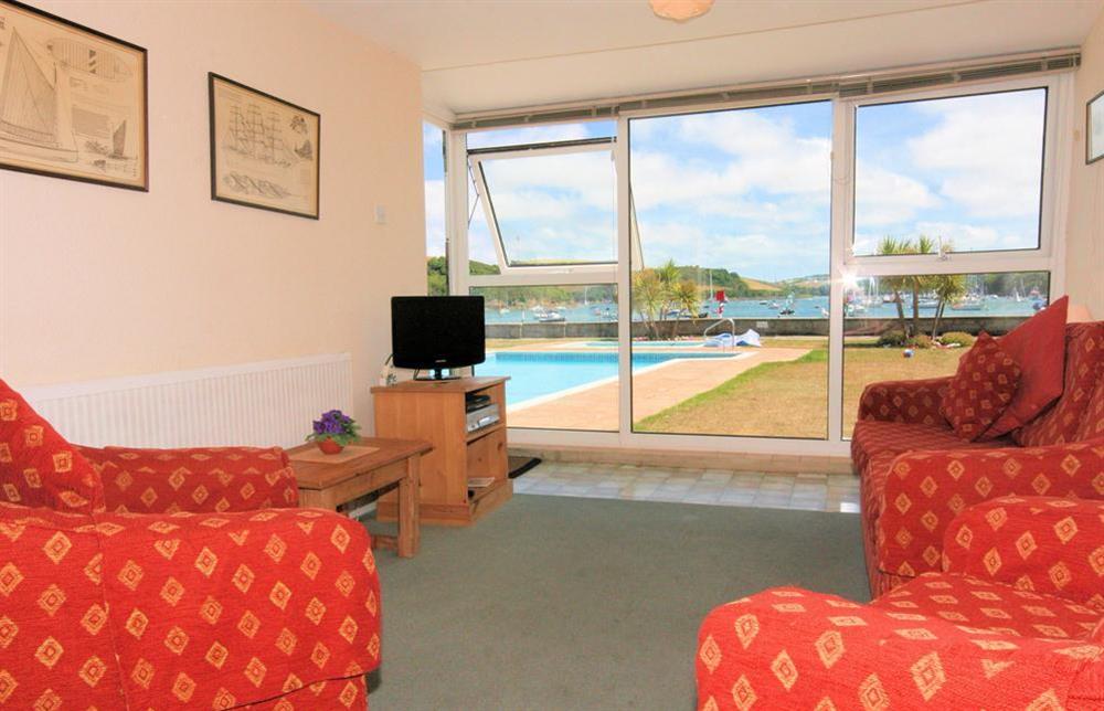 Living room with views out to the estuary beyond at Flat 3 The Salcombe in , Salcombe