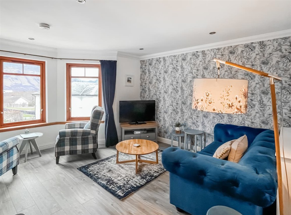 Open plan living space at Flat 7, Canalside Apartments in Banavie, Fort William, Inverness-Shire