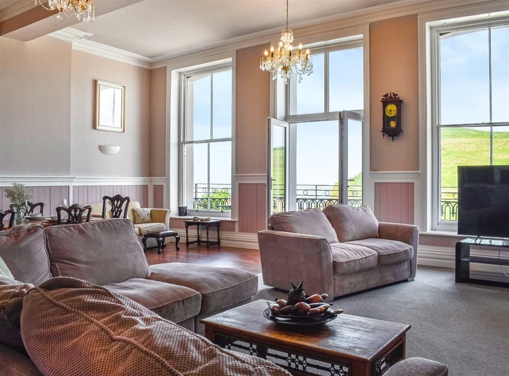 Open plan living space at Flat 7 Clifton House in Ilfracombe, Devon