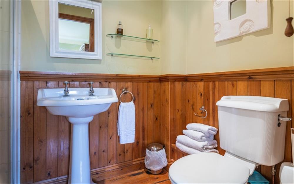 En-suite shower room to master bedroom at Flax Cottage in Waytown