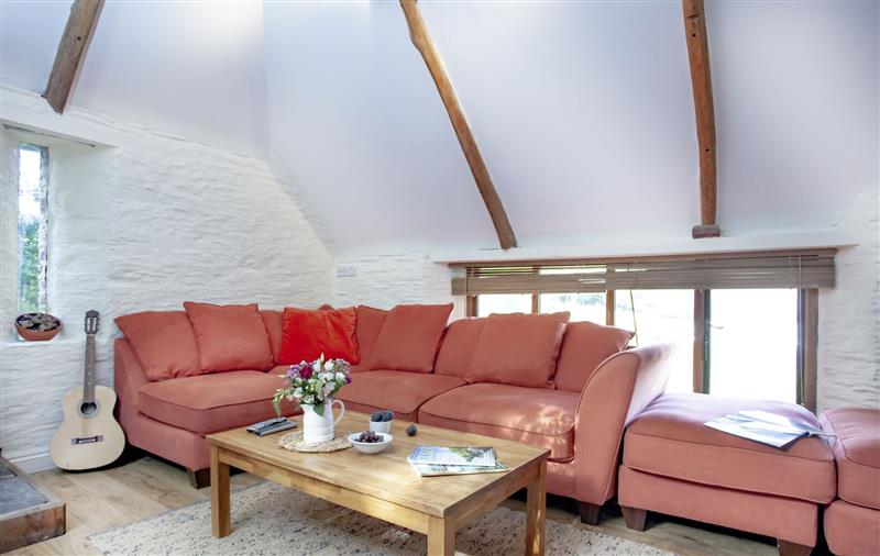 This is the living room at Fletchers Barn, Devon
