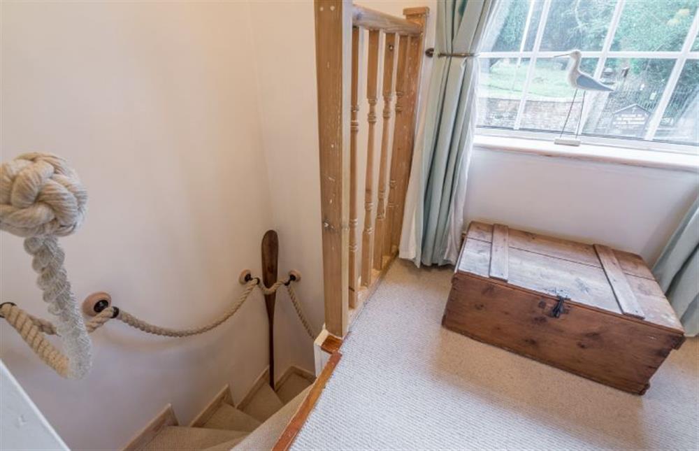 Staircase with rope handrail at Flint Cottage, Wenhaston 