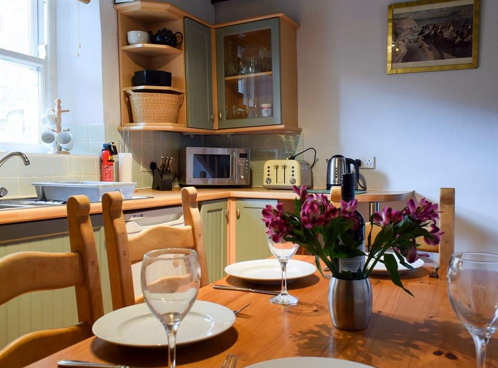 Kitchen and dining area at Flither Cottage in Staithes, near Saltburn-by-the-Sea, North Yorkshire