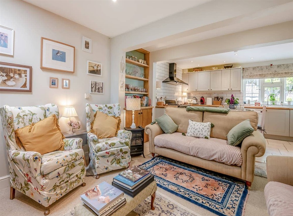 Open plan living space at Florence Cottage in Sturminster Newton, near Dorset, England