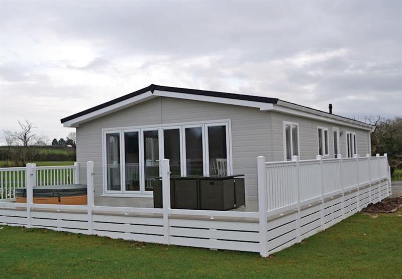 Decking and hot tub at Hazel Lodge at Florence Springs Lakeside Lodges in St Florence, Tenby
