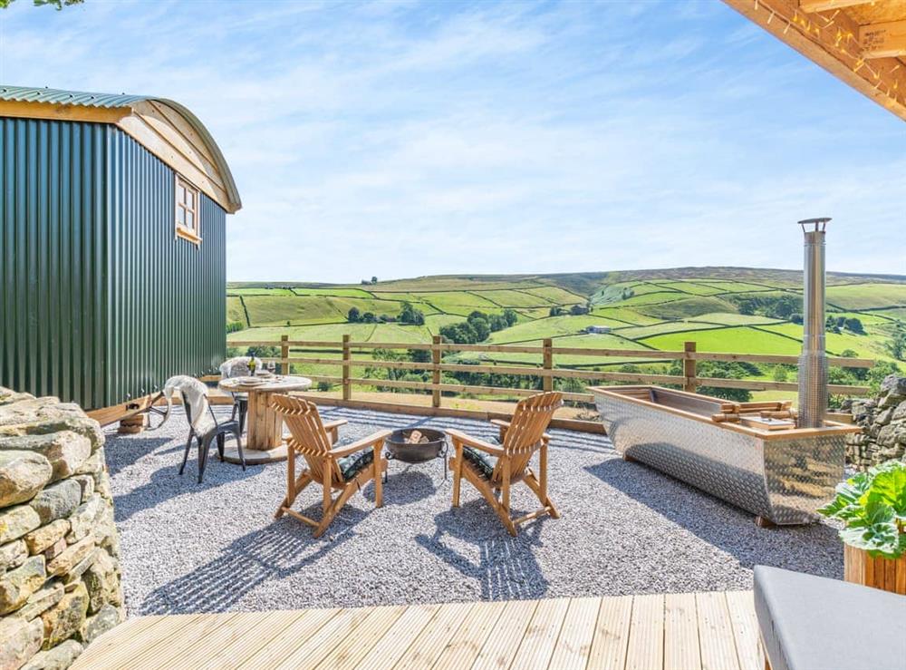 Outdoor area at Flossys Hut in Oldfield, near Keighley, West Yorkshire