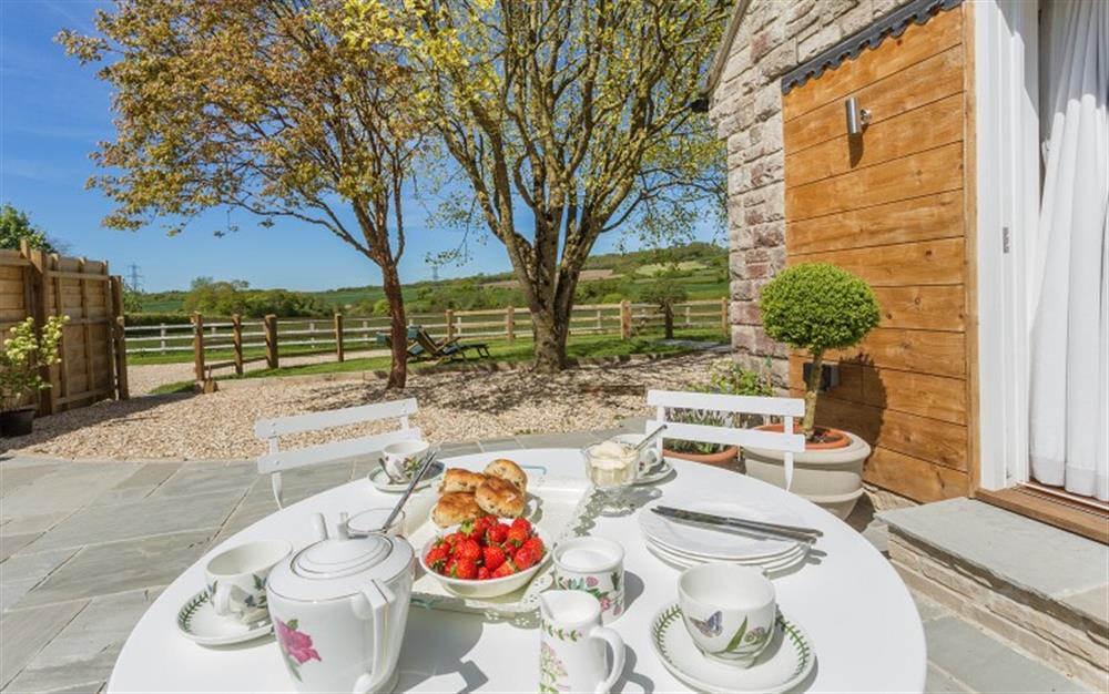 Dine outside whilst taking in the surrounding views  at Folly in Bridport
