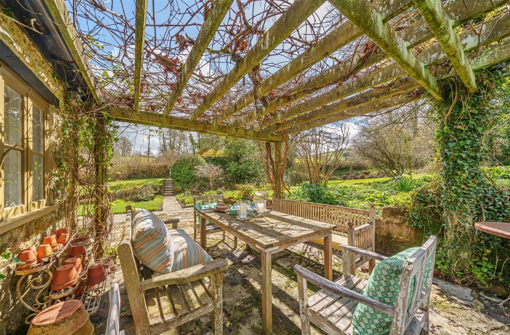 The outdoor dining terrace, a beautiful spot at Ford Cottage, Corscombe