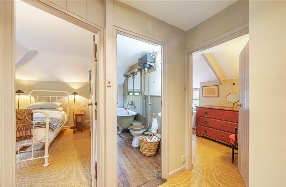 The view of the single bedrooms and bathroom from the hallway at Ford Cottage, Corscombe