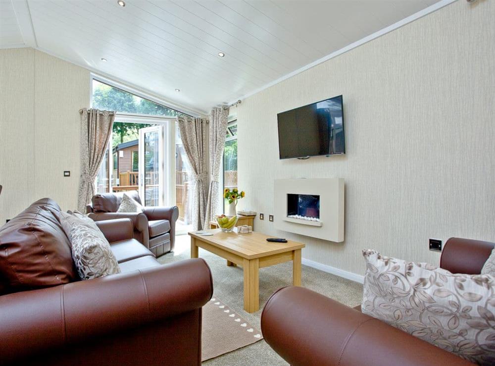 Living area at Forest Glade Lodge in Lanlivery, Cornwall