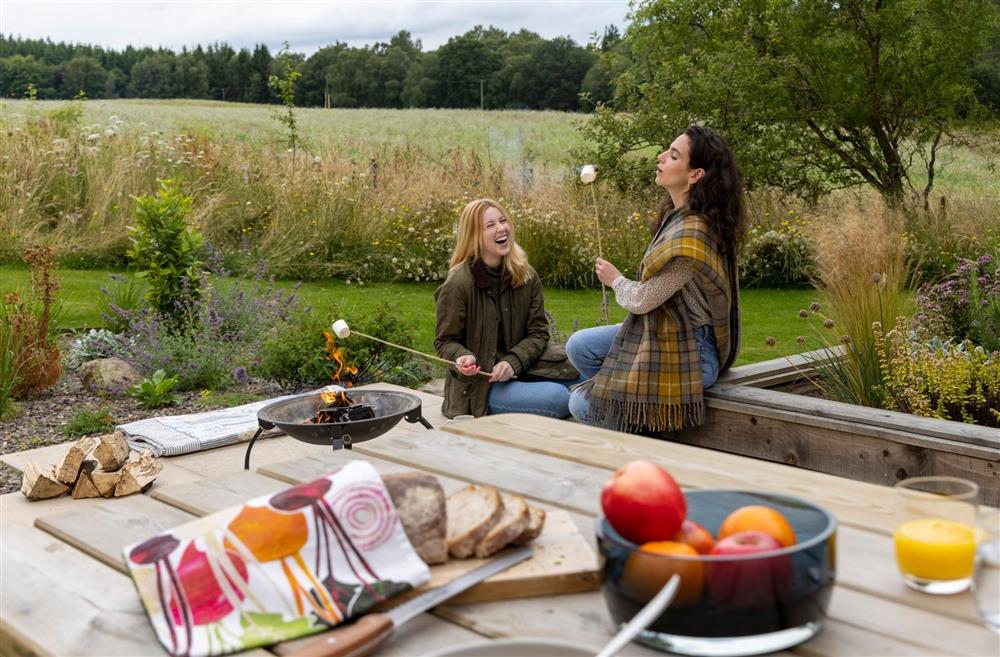 People sitting around the fire pit