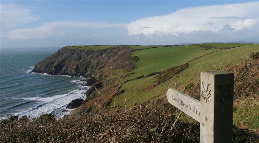 A view of the coastal walk to Lantic Bays beaches, near Fortescue, Cornwall at Fortescue in Lanteglos-by-fowey, Cornwall