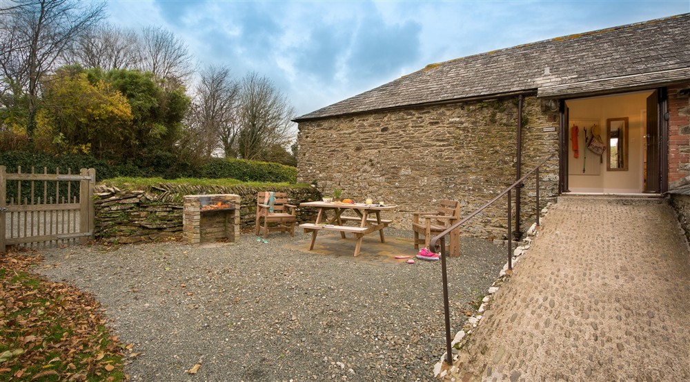 The outdoor ramp leads up to the entrance on the first floor at Fortescue in Lanteglos-by-fowey, Cornwall