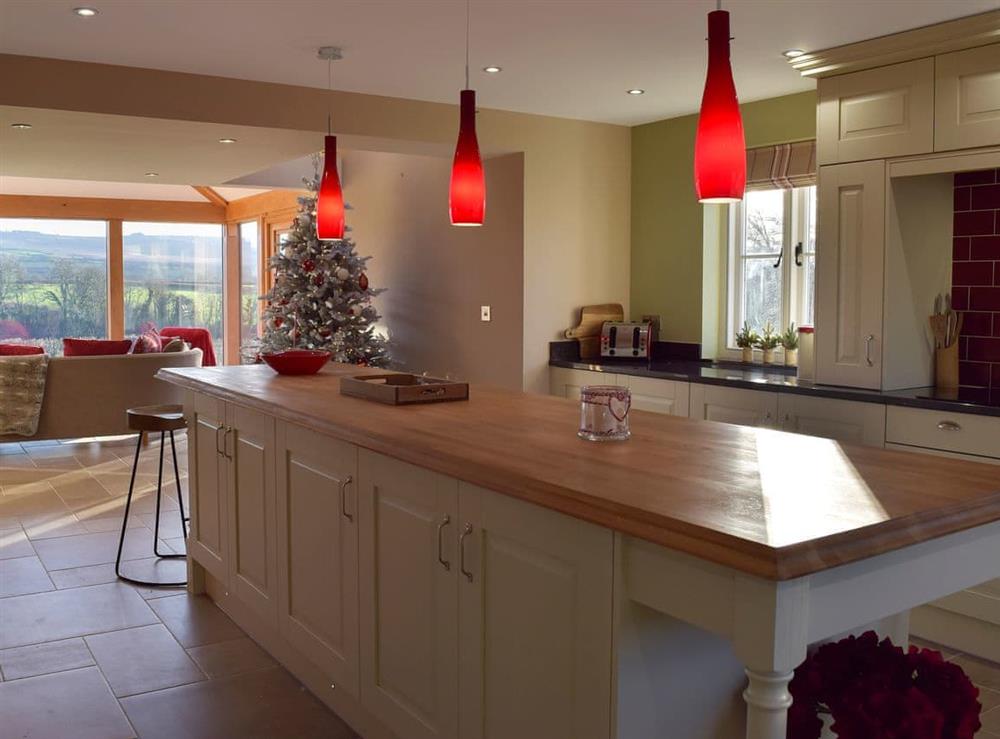 Fully-equipped kitchen with ‘island’ at Fountain Hill in Eglwyswrw, near Cardigan, Pembrokeshire, Dyfed