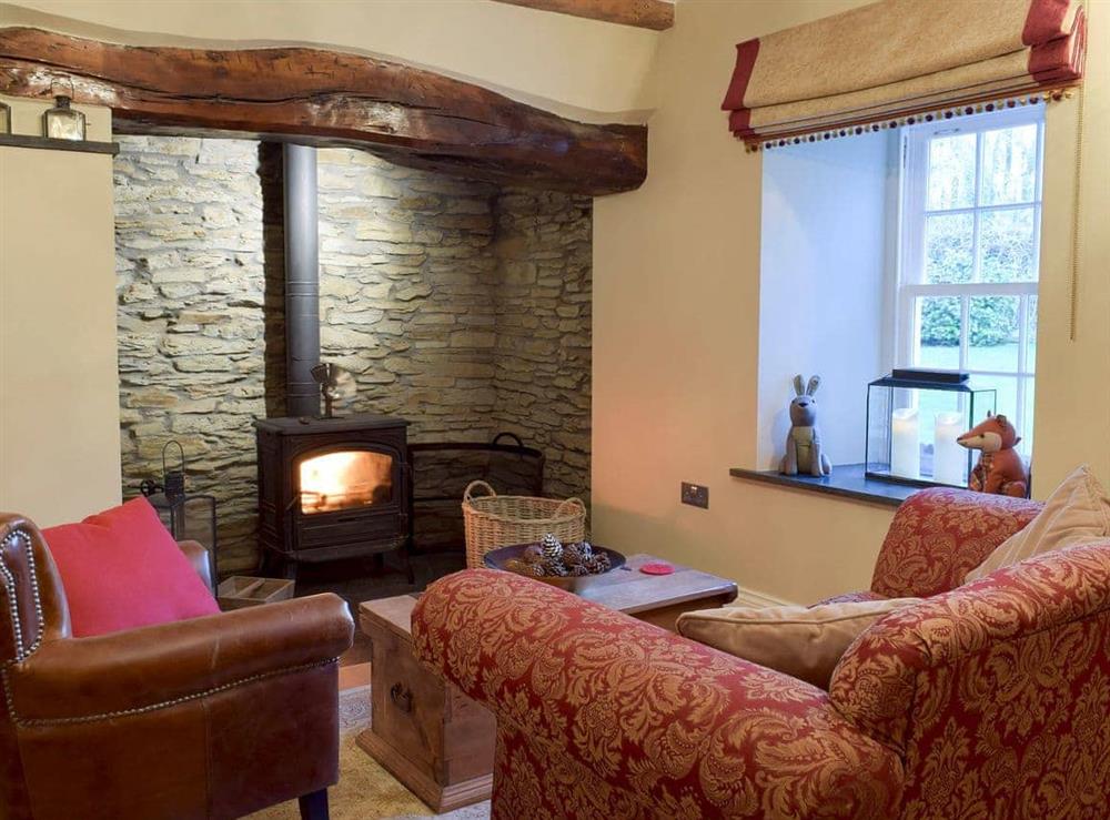 Intimate seating area with wood burner at Fountain Hill in Eglwyswrw, near Cardigan, Pembrokeshire, Dyfed