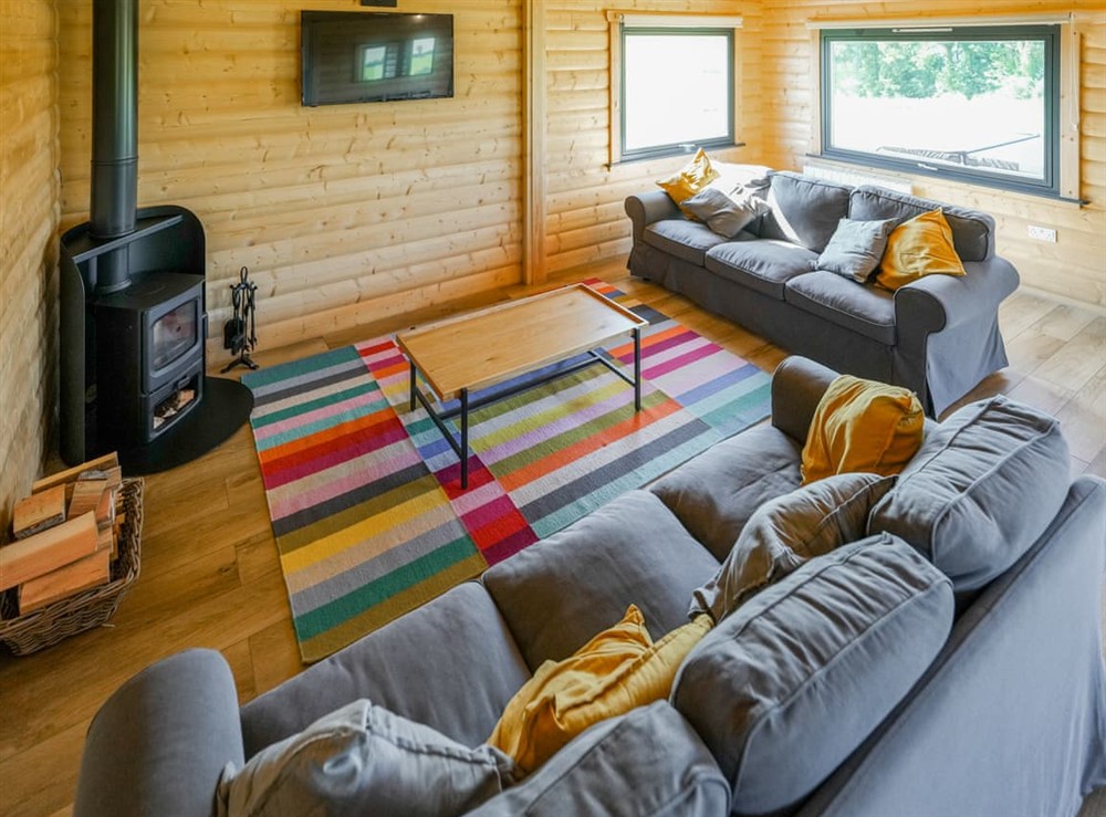 Open plan living space at Foxglove Lodge in Hittisleigh, Devon