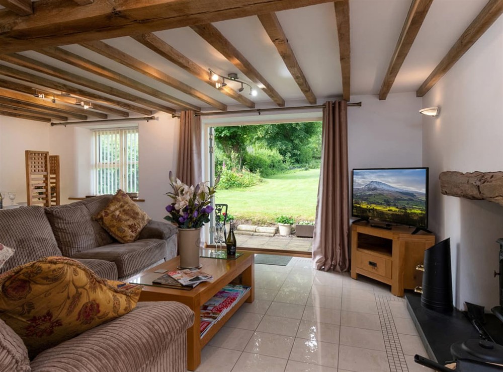 Living area at Foxglove Retreat in Mold and the Clwydian Range, England