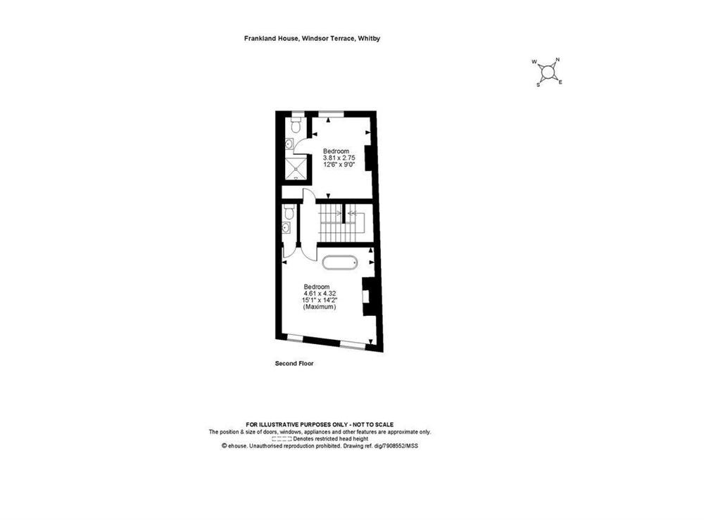 Plan of second floor at Frankland House in Whitby, North Yorkshire