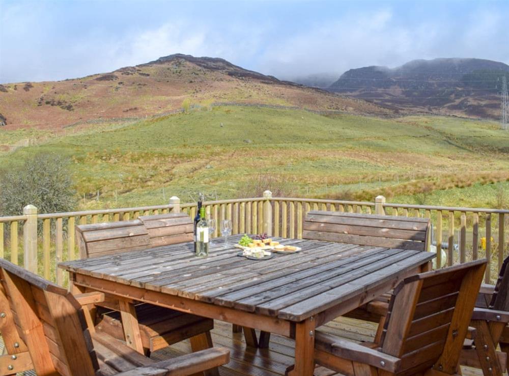 Outdoor seating area with splendid views of the surroundign area at Frith View in Glengoulandie, near Aberfeldy, Perthshire