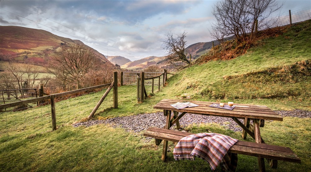 The back garden at Fron Dirion in Dinas Mawddwy, Powys